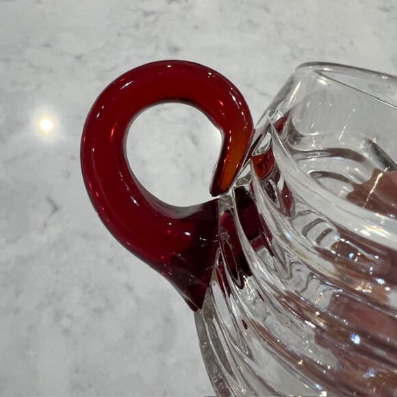 7 Duncan & Miller Glass Caribbean Punch Cups, Clear with Red Handle, Wavy Design - Picture 11 of 12
